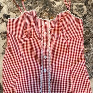 Red Gingham Button-Up Top